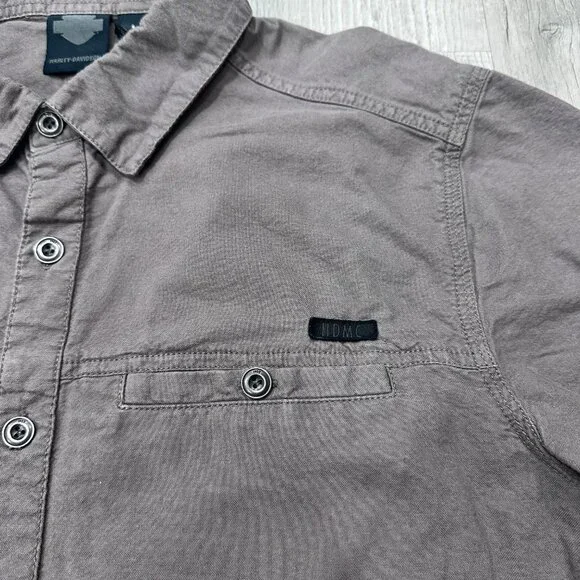 Harley Davidson Shirt Mens Large Short Sleeve Gray HDMC Button Down Biker - Picture 4 of 11